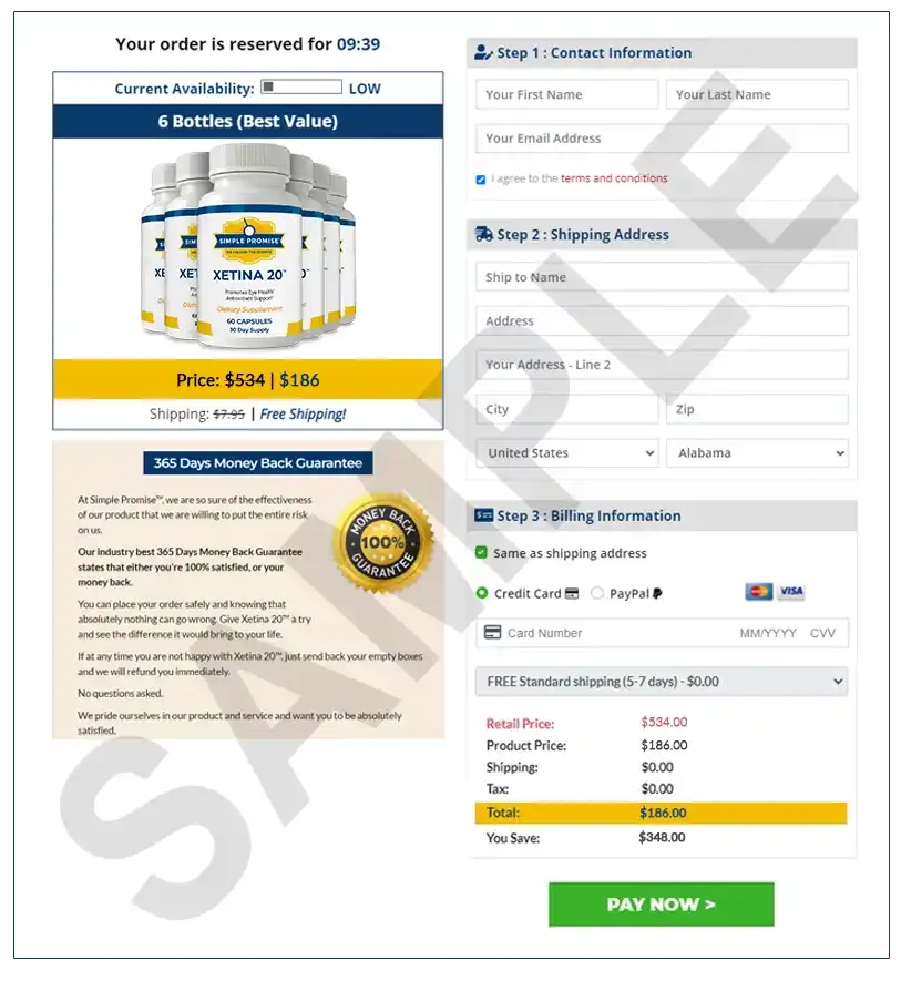 Xetina 20 Secure Checkout Page